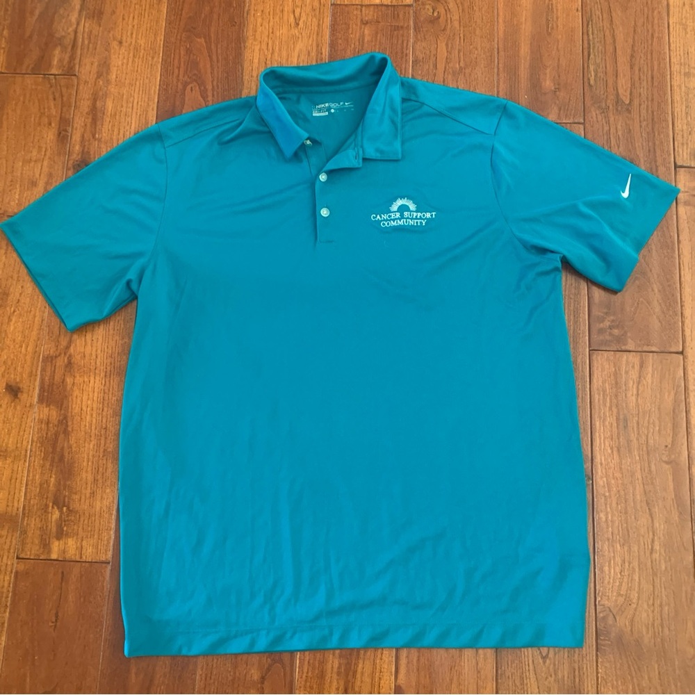 Nike Dri-Fit Golf Shirt Men's XL Teal Polo Ovarian "Cancer Support Community"